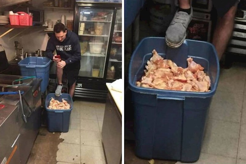 5. Mora li baš držati nogu na kanti punoj piletine🤨