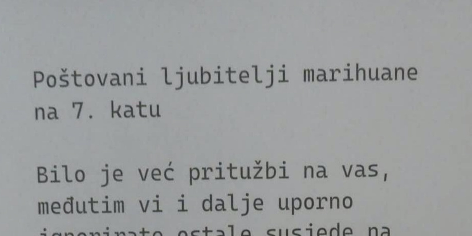 Stanari zgrade ostavili poruku susjedima zbog smrada marihuane, izazvala je hrpu reakcija na Redditu