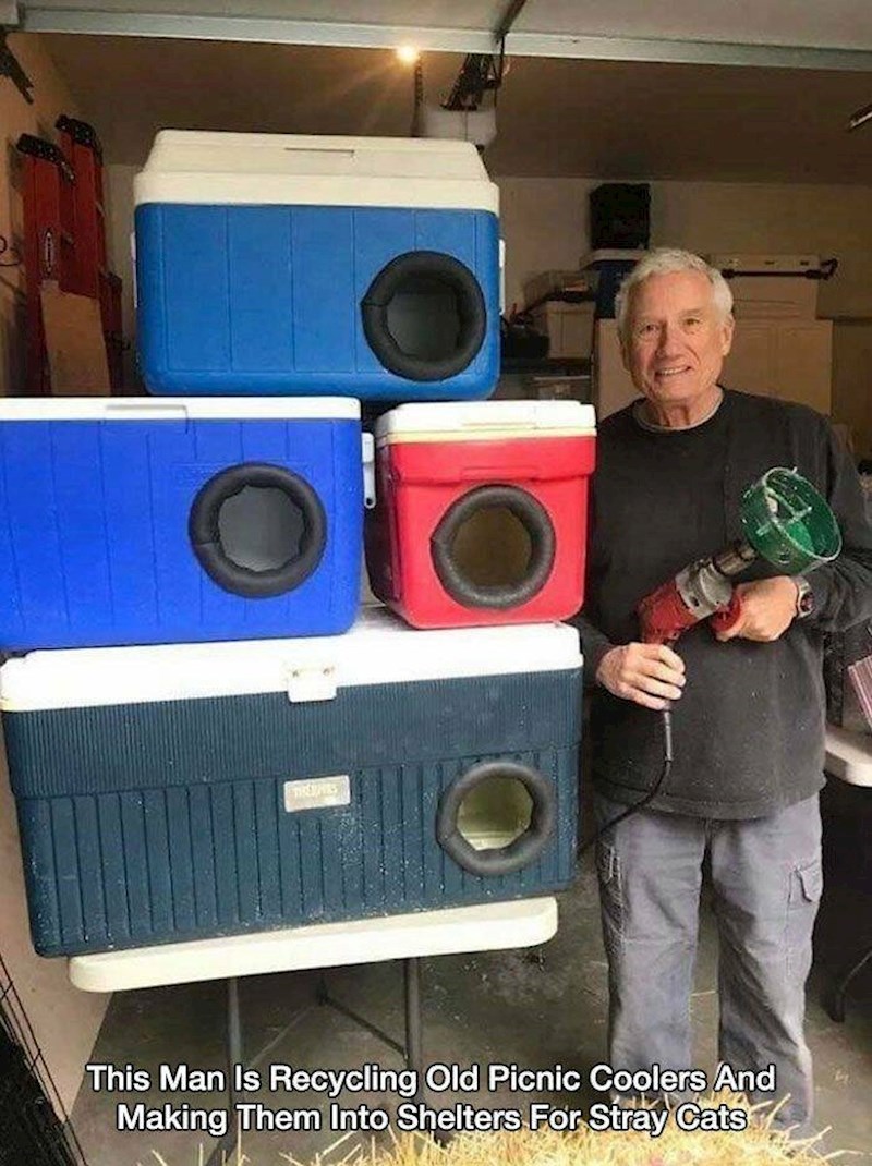 3. Ovaj čovjek prenamjenjuje stare prijenosne frižidere u skloništa za ulične mačke