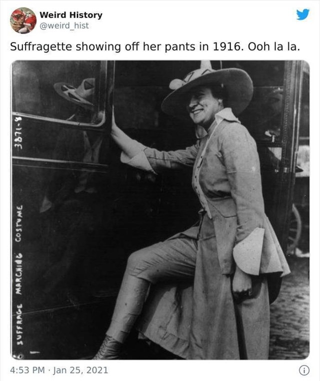 3. Sufražetkinja pokazuje svoje hlače 1916. godine