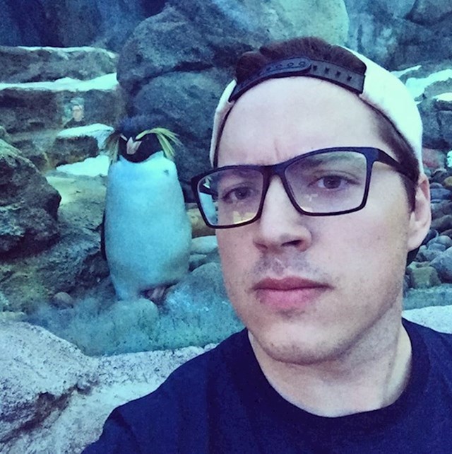 "Slikao sam selfie s pingvinom, zbog refleksije na staklu izgledalo je kao da on čuva moju sliku na stijeni (pogledajte lijevo od njegove glave)."
