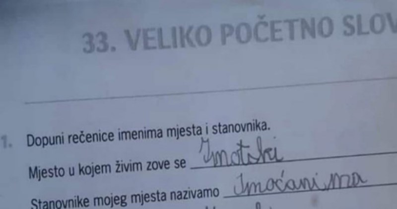 Učenik iz Imotskog je u vježbi iz velikog početnog slova napisao nešto urnebesno, ovo je hit