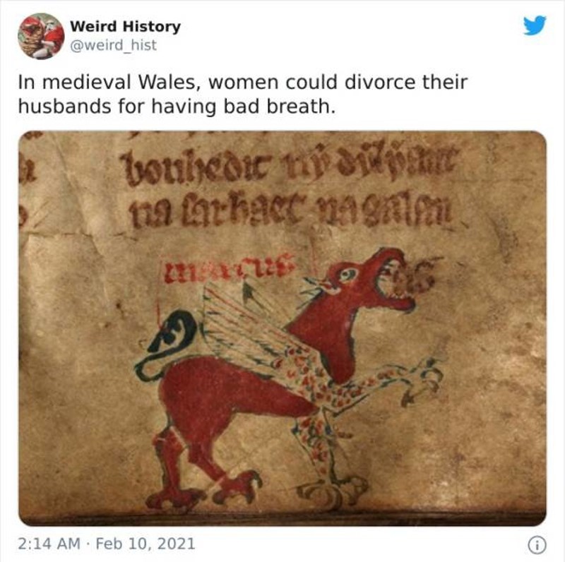 7. U srednjevijekovnom Walesu, žene su se mogle rastati od svojih muževa ako su imali jako loš zadah