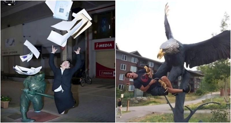 20+ ljudi smislili su urnebesne načine za fotkanje s kipovima, plakat ćete od smijeha