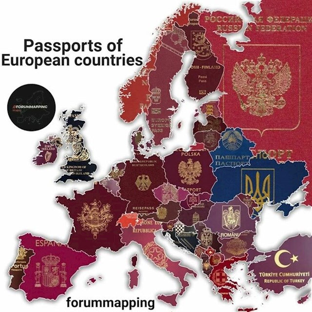12. Mapa pokazuje kako izgledaju putovnice u pojedinim europskim državama