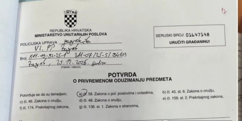 Fotka policijskog zapisnika o oduzimanju predmeta nasmijala je cijelu Hrvatsku, urnebesna je