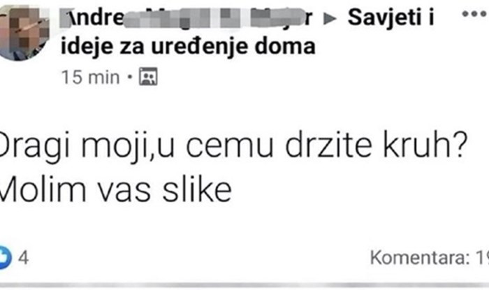 Pitala je ekipu na Fejsu u čemu drže kruh, odgovor jedne žene nasmijat će vas do suza