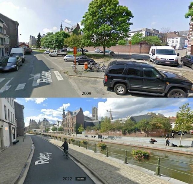 5. Još jedan pozitivan primjer - ista ulica u belgijskom Gantu, 2009. i 2022.