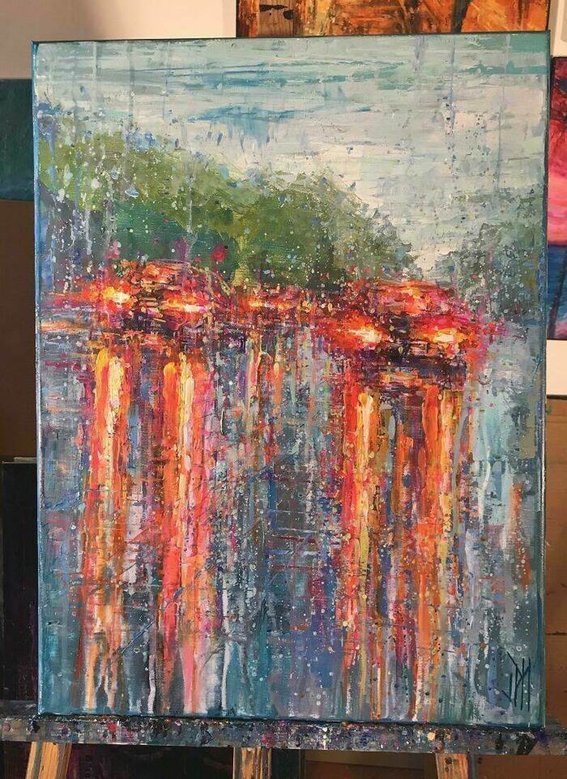 7. Moja nova slika koja predstavlja automobilska svjetla na kiši