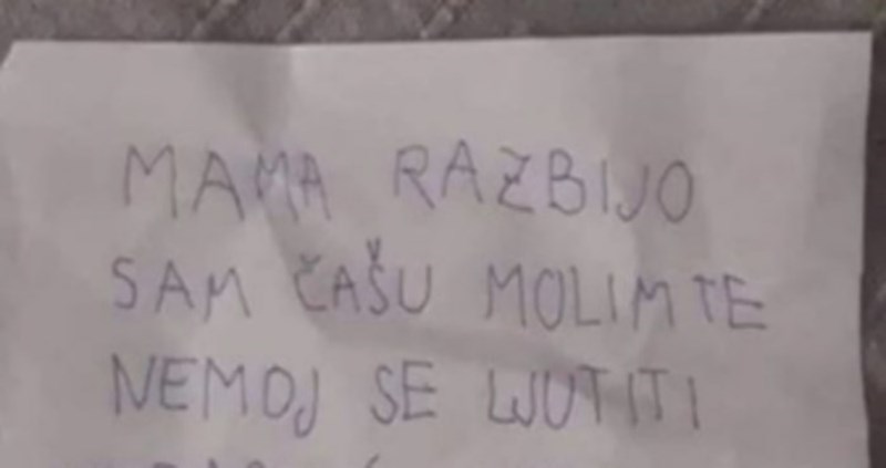 Klinac je razbio čašu pa mami napisao urnebesnu poruku u kojoj je otkrio kako se namjerava iskupiti