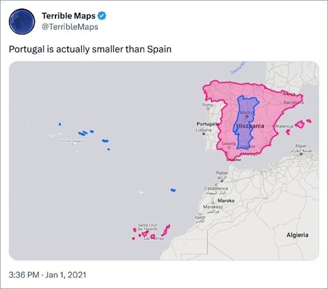 20. Portugal je zapravo manji od Španjolske