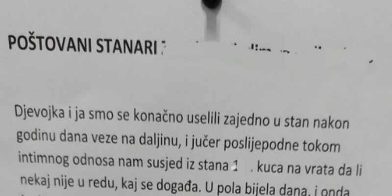 Tip se uselio u stan s curom pa susjedima ostavio bizarnu obavijest, odmah je postala teški hit