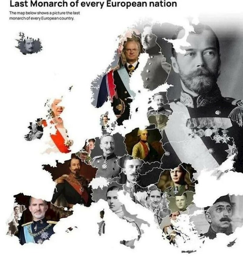 13. Mapa pokazuje posljednjeg monarha pojedinih europskih država