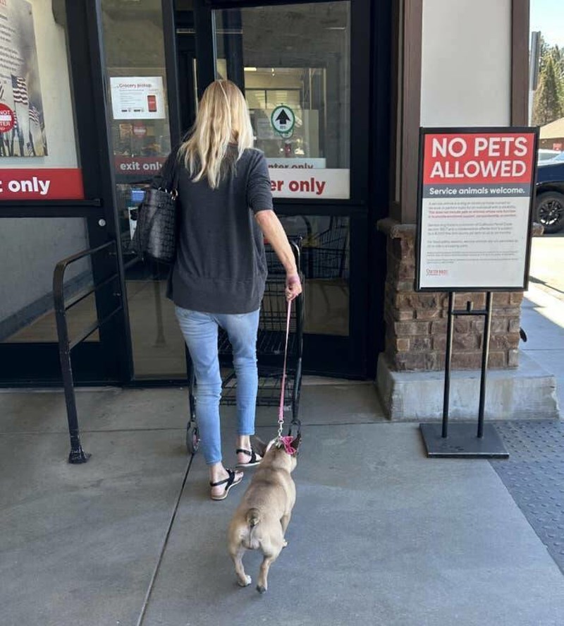2. Žena koja je potpuno ignorirala znak zabrane uvođenja ljubimaca u dućan