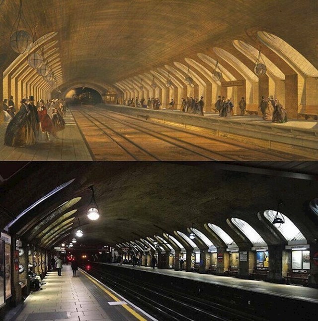 15. Najstarija stanica podzemne željeznice na svijetu - Baker Street u Londonu. Vremenska razlika između ove dvije fotke je 157 godina.