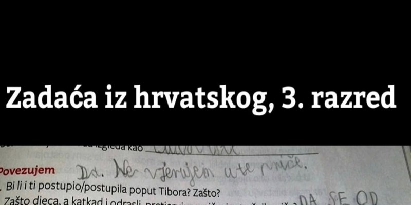 Dijete je odgovorom u zadaći nasmijalo cijelu Hrvatsku, prasnut ćete u smijeh kad vidite fotku