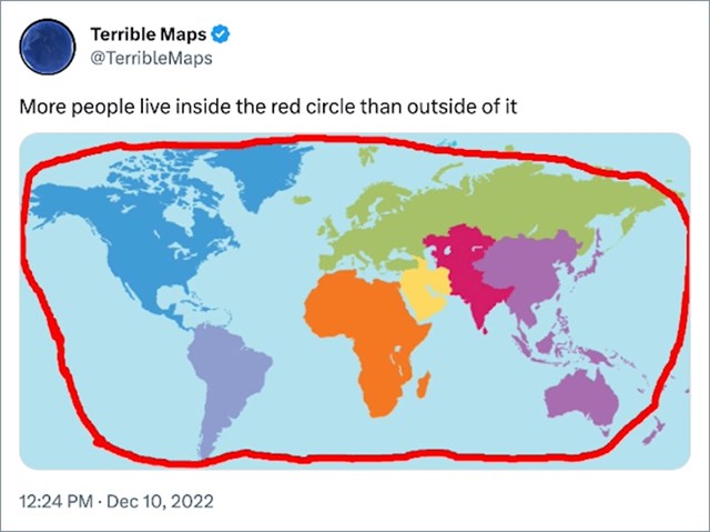 22. Više ljudi živi unutar crvenog kruga nego izvan njega