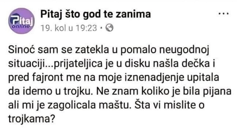 Djevojka je postavila škakljivo pitanje u FB grupi, odgovor ovog tipa izazvao je salve smijeha