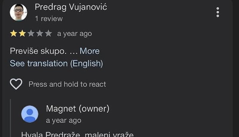 Tip je ostavio lošu ocjenu restoranu jer je preskup, odgovor vlasnika širi se regijom