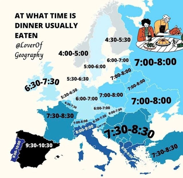 Uobičajeno vrijeme za večeru u raznim državama
