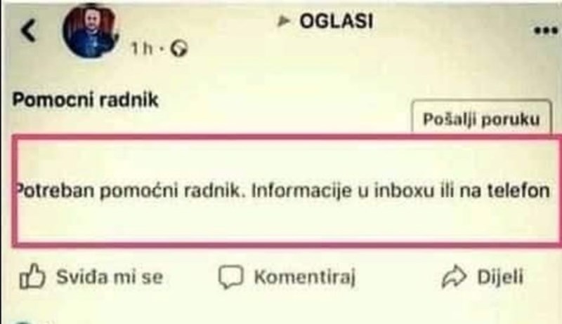 Tip je objavio oglas da traži radnika, zbog prvog komentara čitava regija umire od smijeha