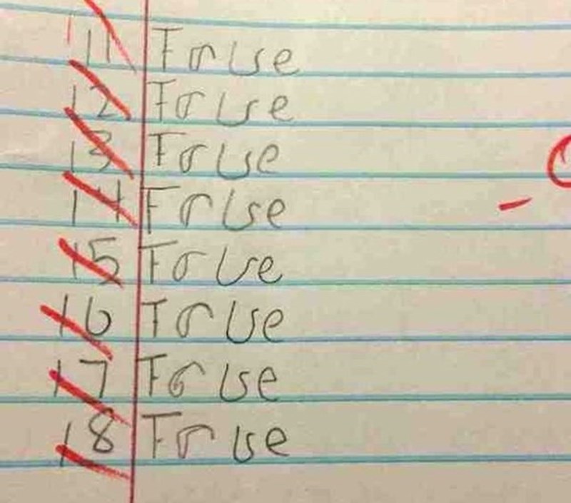 Snalažljiv klinac, false (netočno) u true (točno)