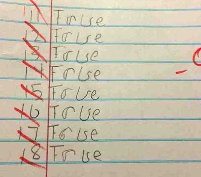 Snalažljiv klinac, false (netočno) u true (točno)