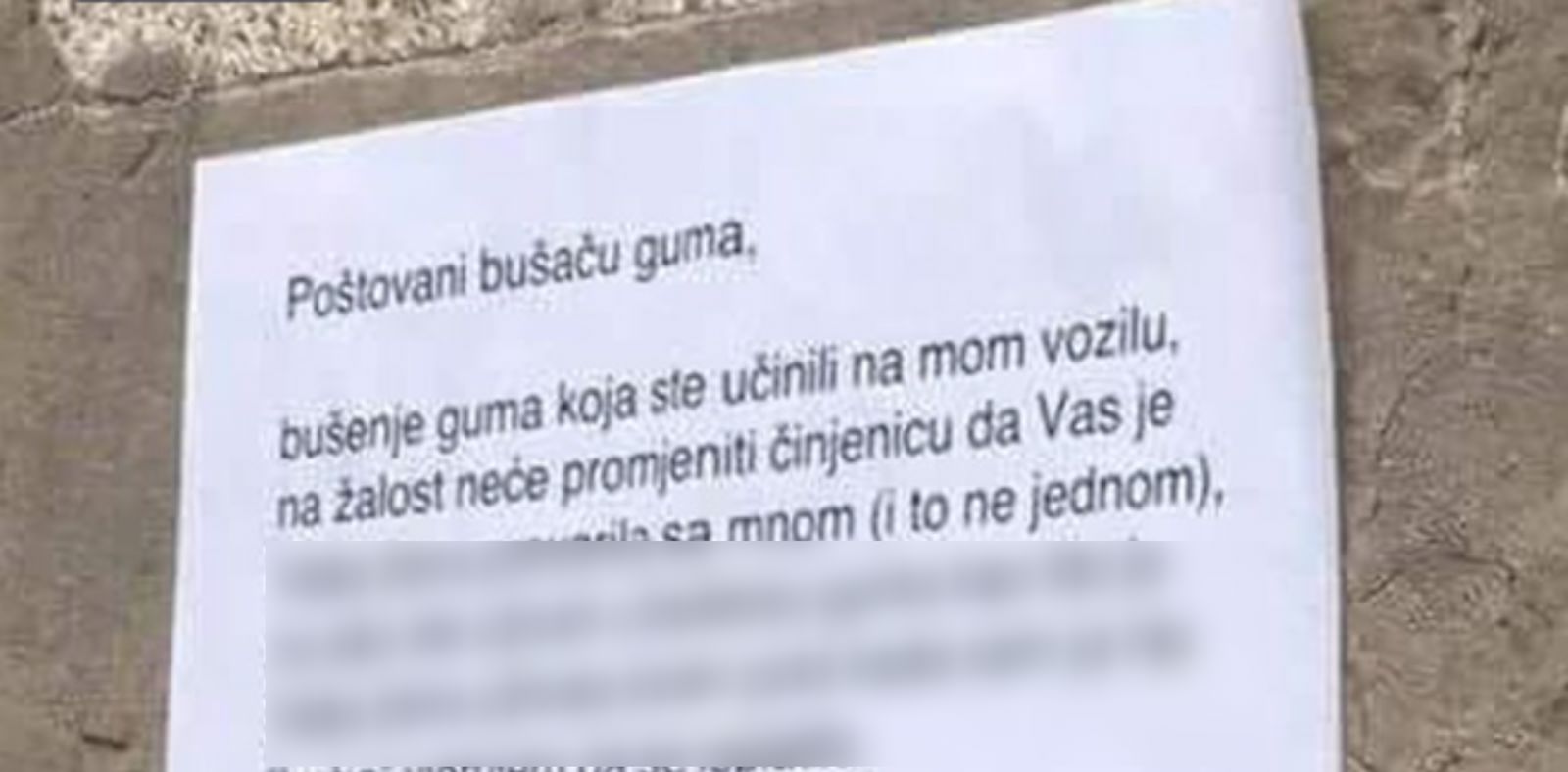 Netko je ostavio urnebesnu poruku liku koji mu je probušio gume, osvetio mu se na genijalan način