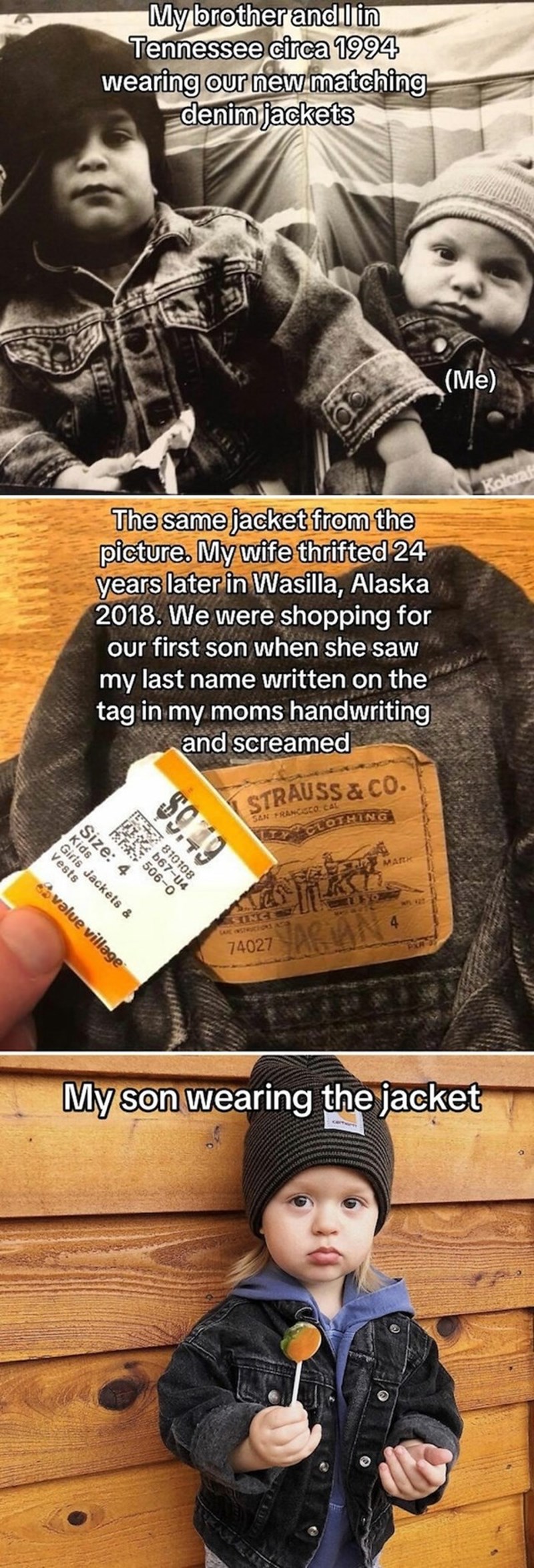 Gore smo moj brat i ja u identičnim jaknama slikani 1994. godine