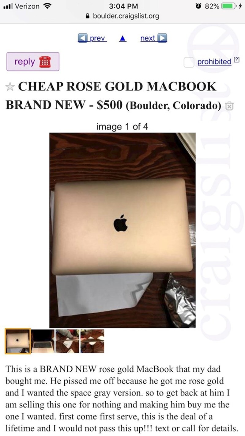 Prodaje MacBook jer joj je otac kupio u krivoj boji