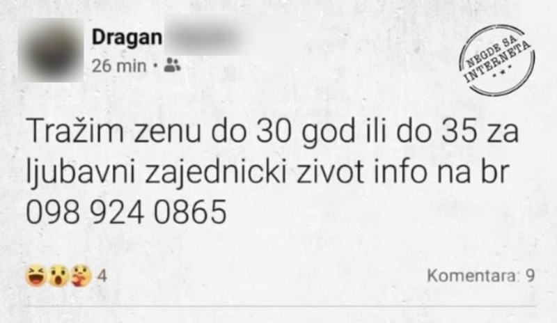 Objavio je status da traži ženu, morate vidjeti tko mu se prvi javio u komentarima