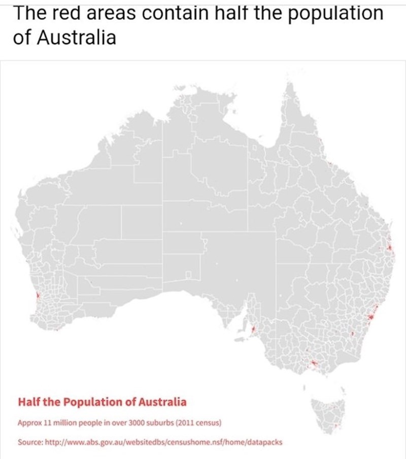 U crvenim točkama živi pola populacije Australije