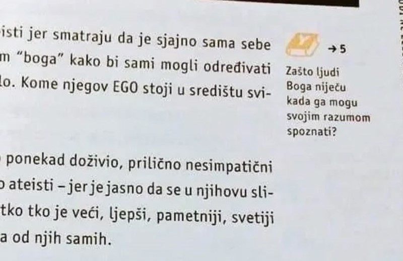 Masovno se dijeli opis ateista u udžbeniku vjeronauka, pogledajte što je zgrozilo roditelje