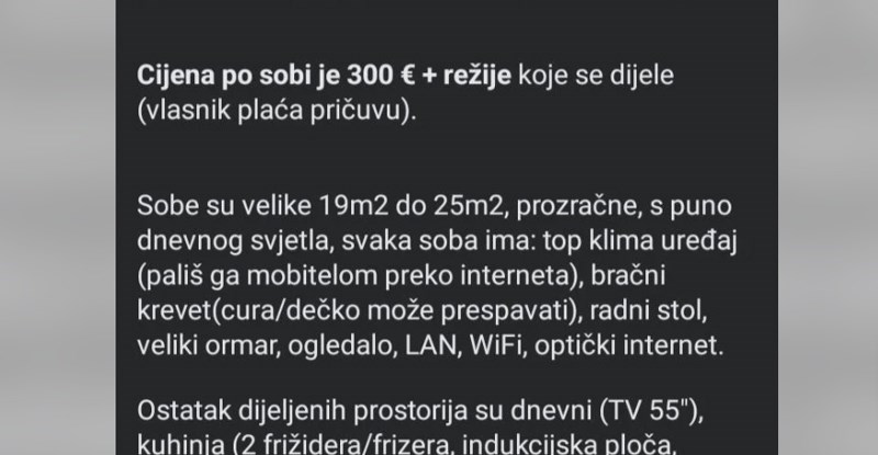 Oglas za najam stana studentima izazvao je hrpu pažnje među Hrvatima, što vi kažete, je li ovo fer?