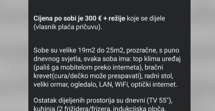 Oglas za najam stana studentima izazvao je hrpu pažnje među Hrvatima, što vi kažete, je li ovo fer?