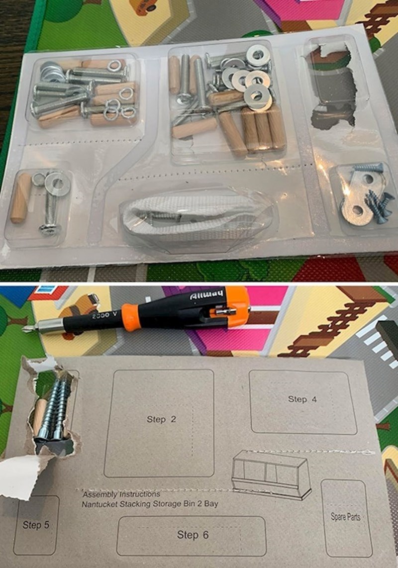 Materijal potreban za sastavljanje namještaja složen po koracima ne po vrsti materijala