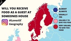 Mapa pokazuje gdje će vam ponuditi hranu kad dođete u goste, a gdje ne. Pogledajte Hrvatsku