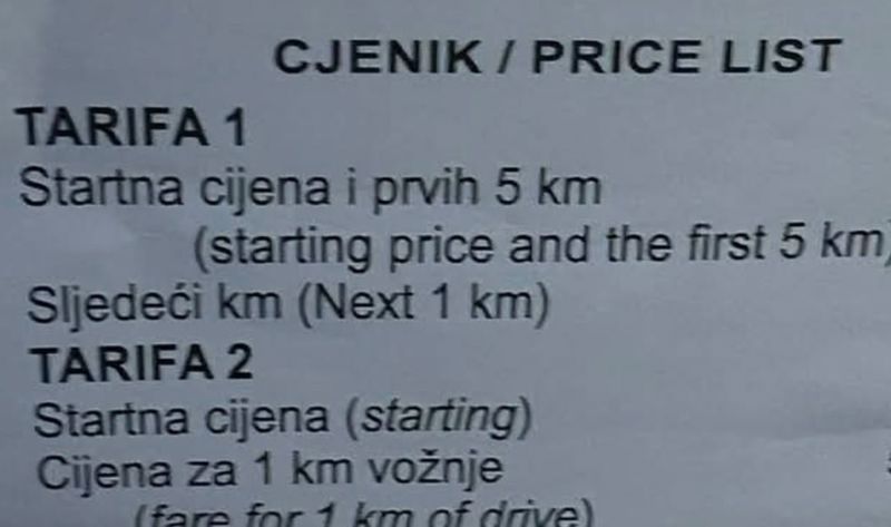 Fotka cjenika razljutila je Hrvate, morate vidjeti koliko taksist iz Zadra naplaćuje vožnju!