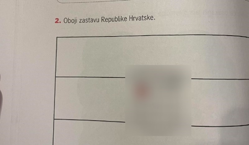 Ovo je zadatak iz udžbenika za šesti razred. Apsolutno svi komentiraju jedan detalj na zastavi