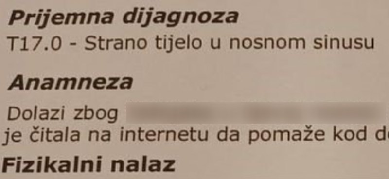 Djevojka je došla na hitnu, liječnici su ostali u šoku kad im je ispričala što je stavila u nos