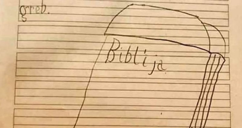 Klinac je dobio zadatak da napiše što je to Biblija. Morate vidjeti opis od 2 tisuće lajkova