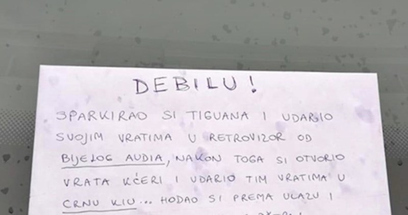 Zagrepčanin je ostavio poruku liku koji je oštetio tuđe aute, otkrio mu je što je primijetio