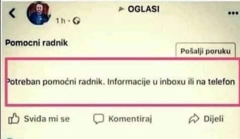 Tip je objavio oglas da traži radnika, zbog prvog komentara čitava regija umire od smijeha