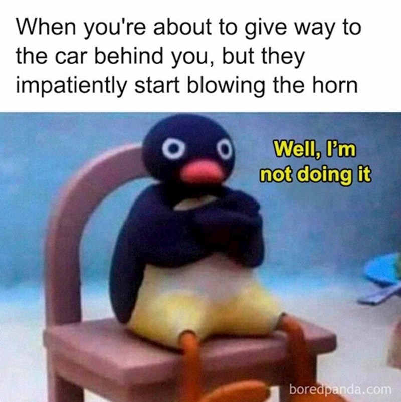 Ja kad planiram propustiti auto iz druge trake, ali onda počne trubiti: E, sad ne može!