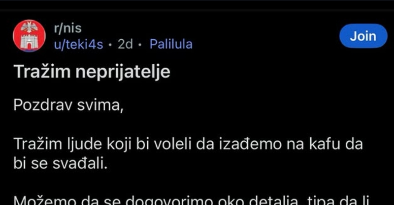 Tip iz Niša objavio je oglas da traži neprijatelja za popiti kavu, ovo morate vidjeti!