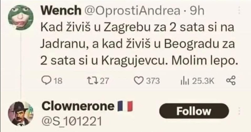 Htjela je ispasti duhovita tvitom o Srbiji, a onda je tip u komentaru potpuno izdominirao