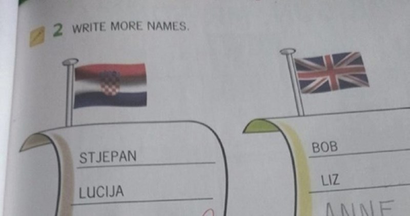 Dijete je moralo napisati tipična imena iz raznih država, morate vidjeti koja je navelo za Hrvatsku