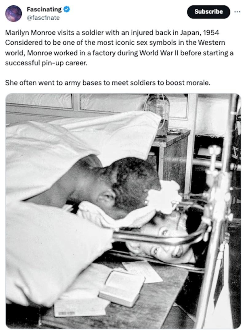 Marilyn Monroe u posjeti vojnicima, to je radila često tijekom Drugog svjetskog rata