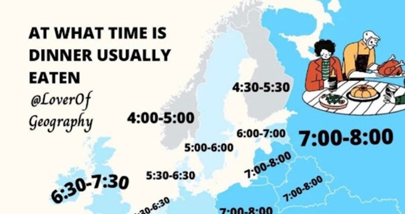 Širi se mapa koja pokazuje kad ljudi u Europi jedu večeru, svi su šokirani Španjolskom