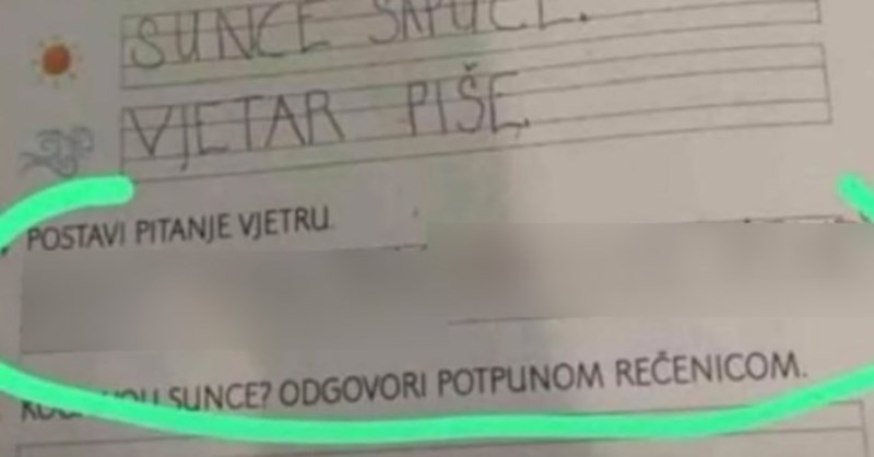 Dječak je u zadaći morao napisati pitanje vjetru, Hrvati su van sebe zbog genijalnog odgovora
